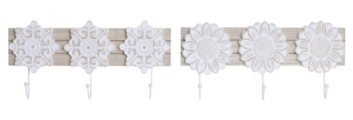 [100516] Perchero de pared de MDF con mandala y flor, 2 diseños surtidos