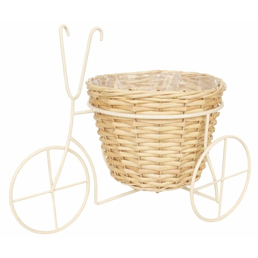 [100686] Macetero de metal y fibra con triciclo, natural