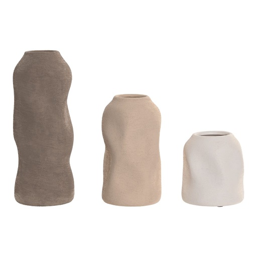 [100692] Set de 3 jarrones de gres, orgánico rugoso
