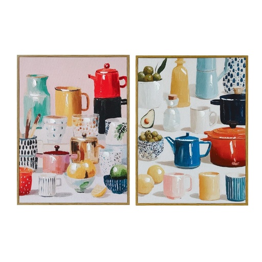 [100703] Cuadro de lienzo con tazas, 2 diseños surtidos