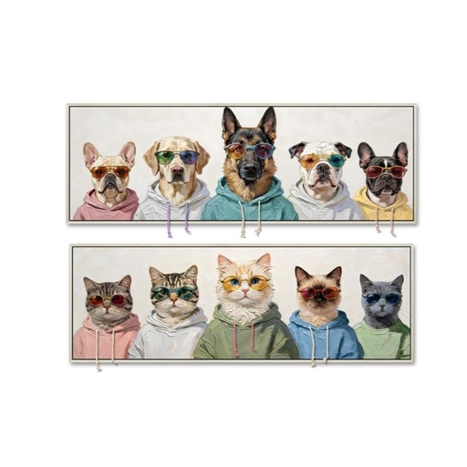 [100706] Cuadro de lienzo con perros y gatos, 2 diseños surtidos