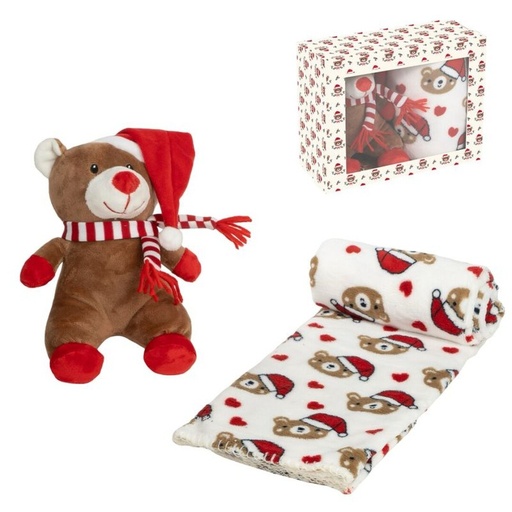 [101014] Peluche con manta, oso de Navidad